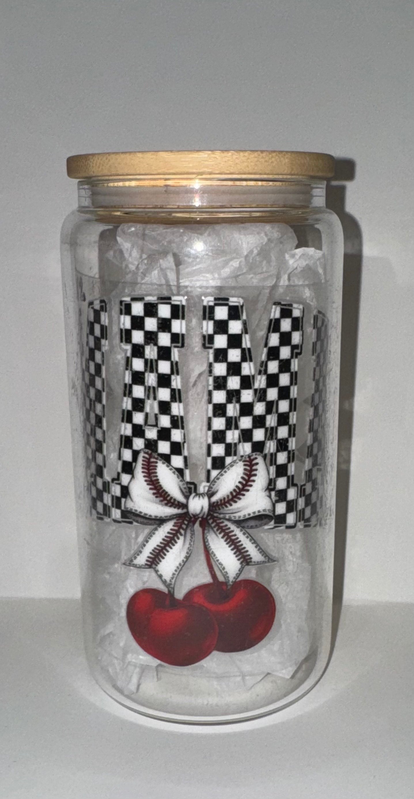 Checkered Baseball Mama Cherry