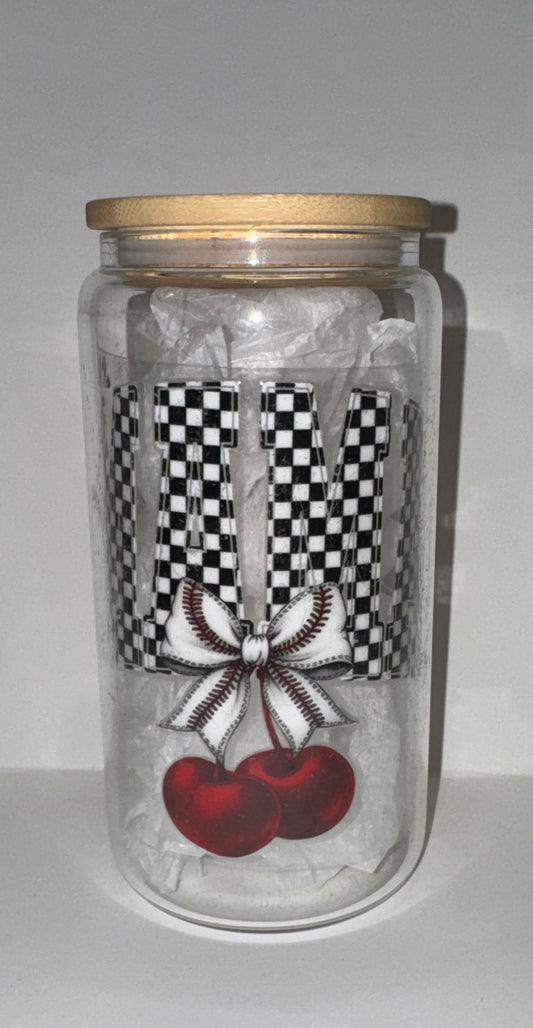 Checkered Baseball Mama Cherry