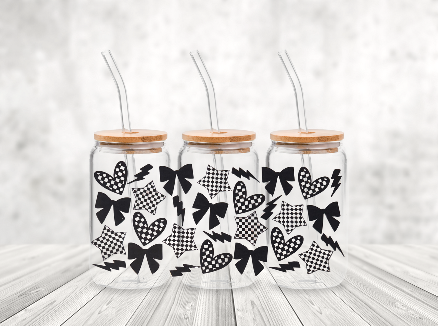 Checkered Hearts and Black Bows